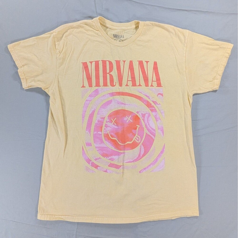 Nirvana Smiley Face Graphic T-Shirt Large Yellow